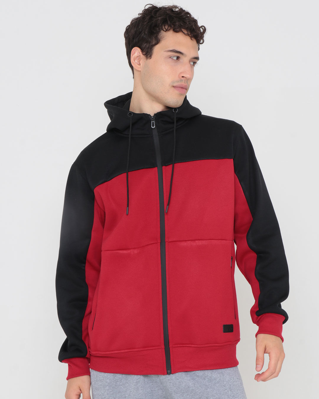 Casaco Masculino Moletom Recorte Preto Vermelho - Main Image
