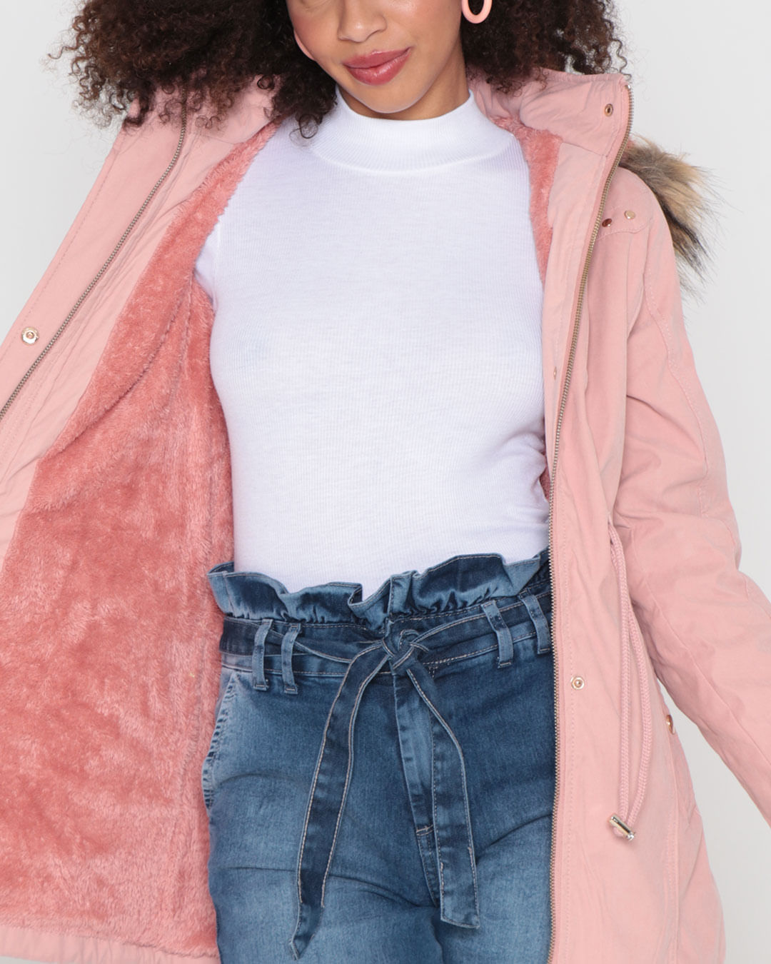 Parka Jeans Com Pelo Parka Jeans Forrada Antonela Jeans Claro