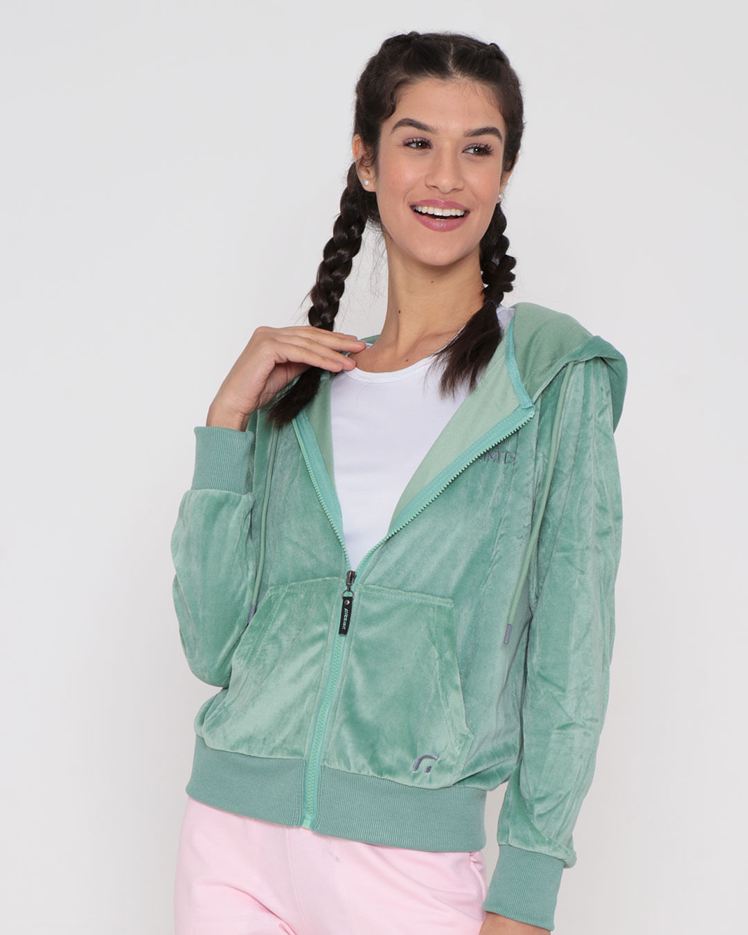 Casaco Plush Feminino Fitness Verde Claro