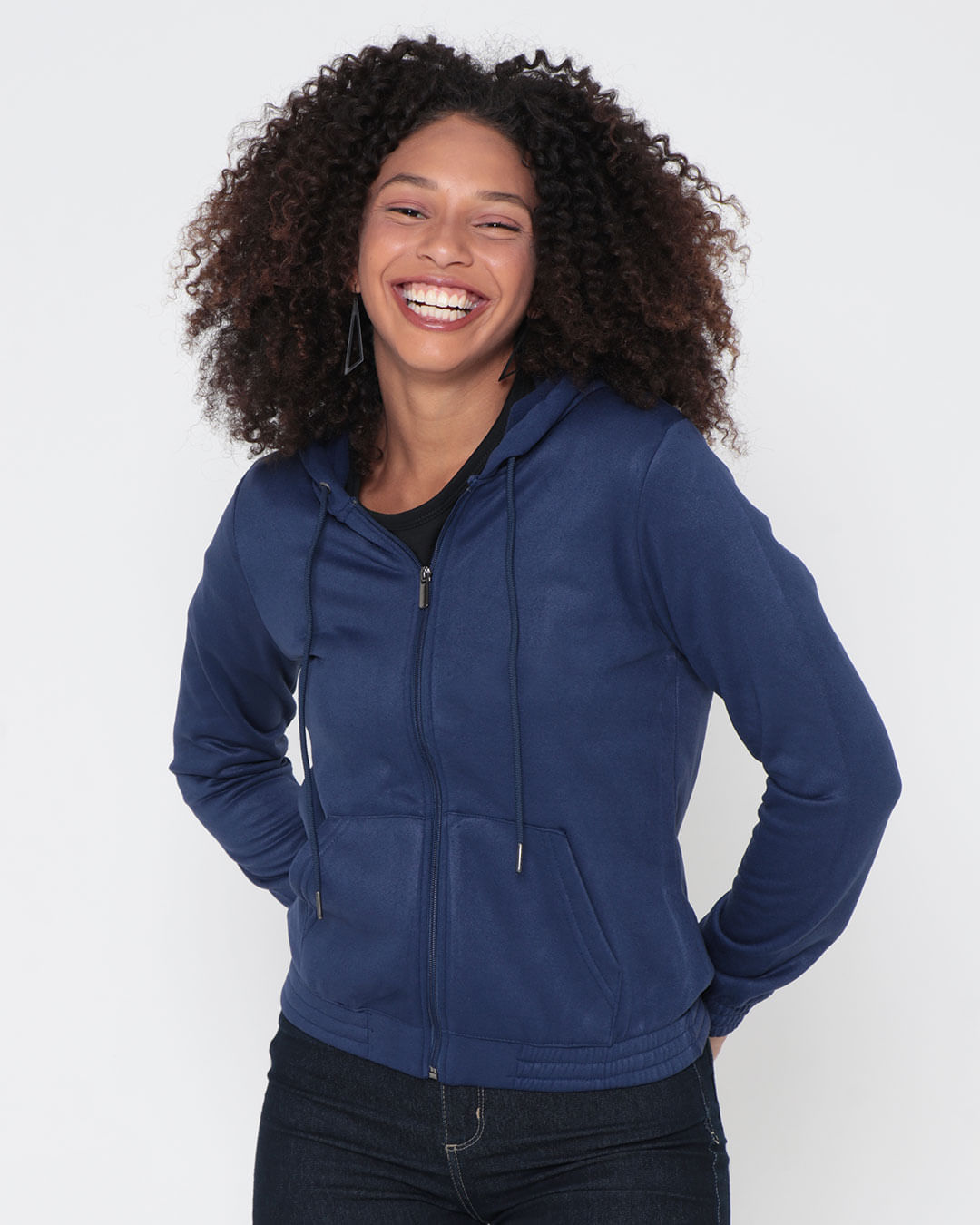 Casaco Feminino Moletom Capuz Marinho