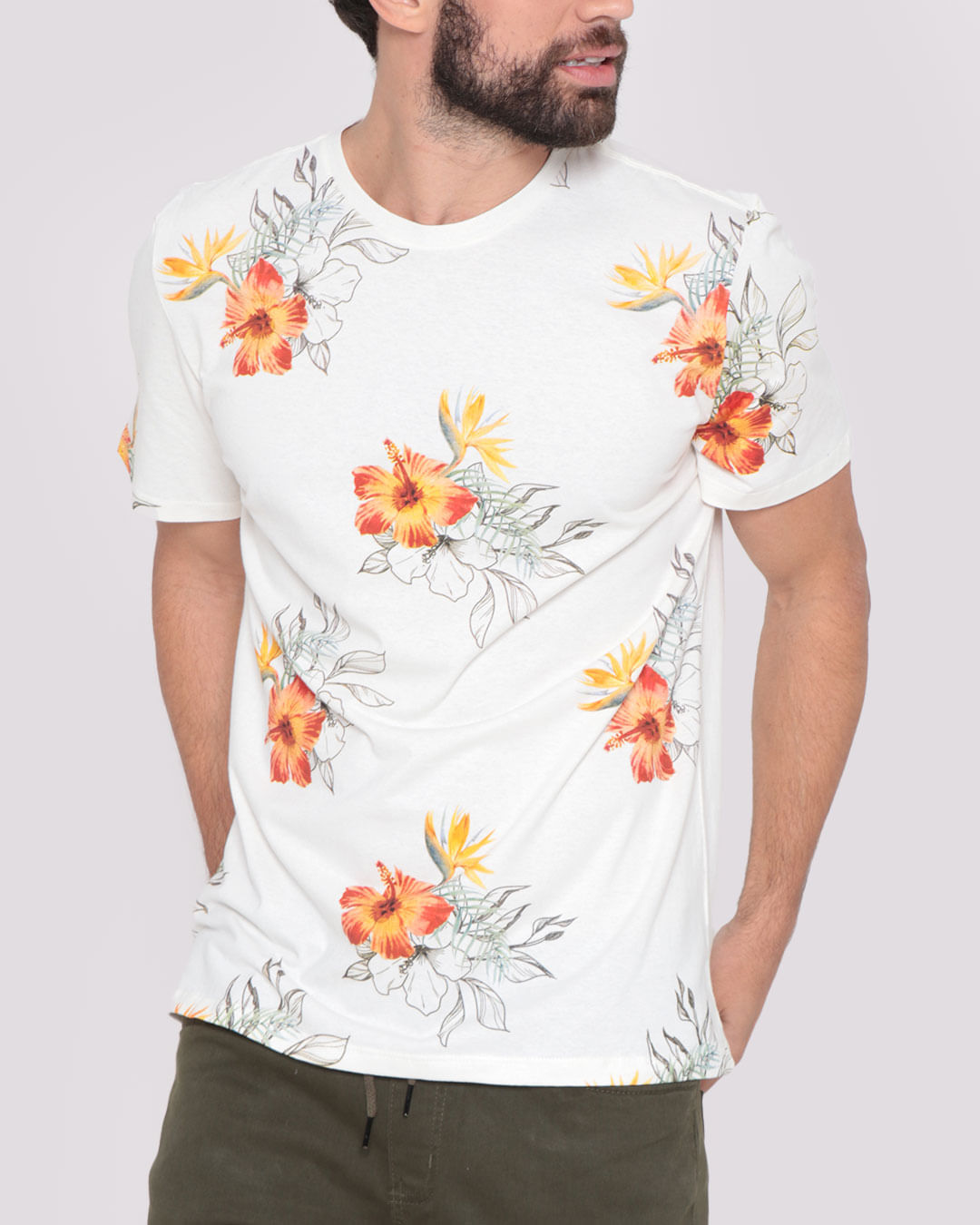 Camiseta Masculina Estampa Floral Off White | Lojas Torra