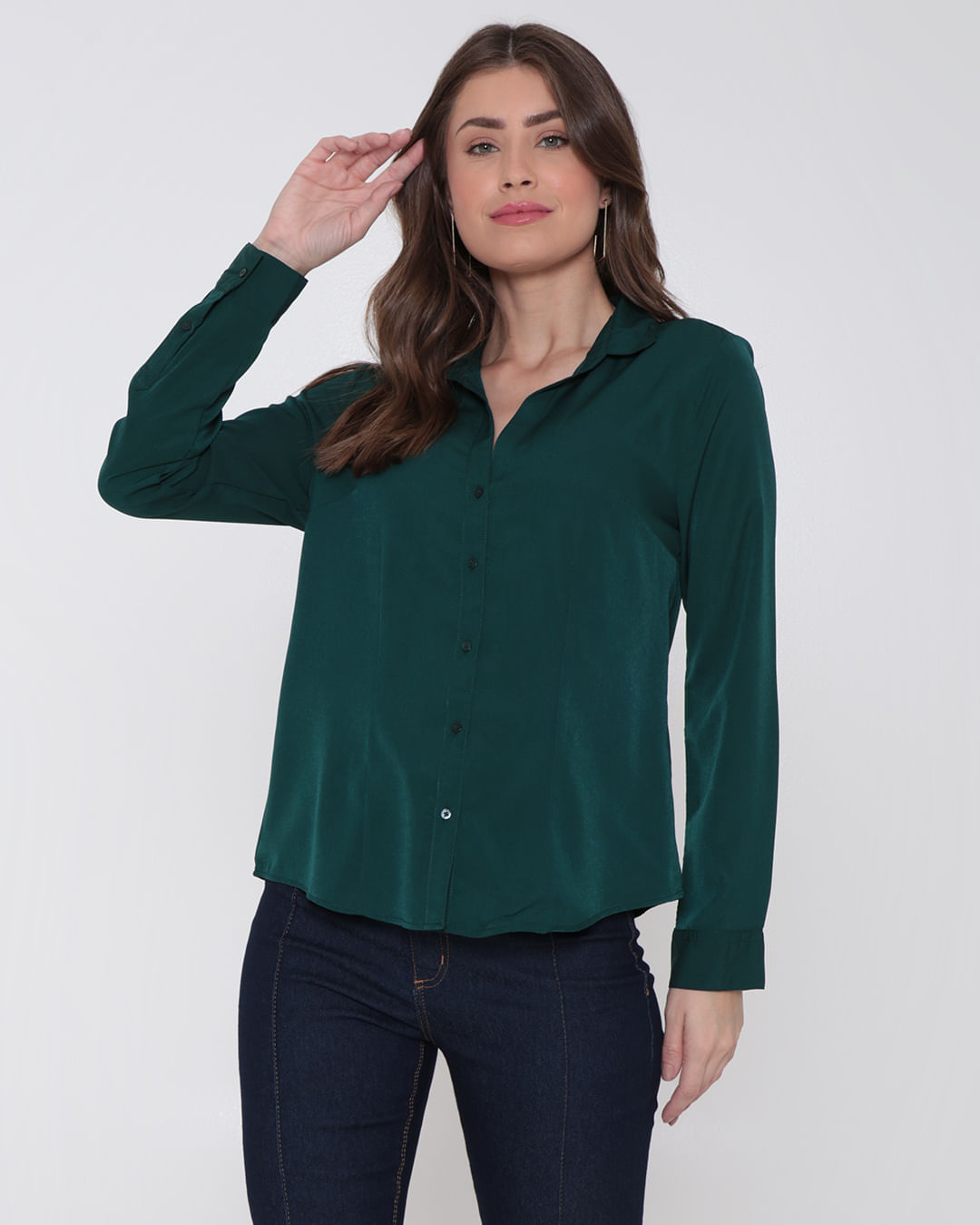 Camisa Feminina Lisa Crepe Verde Escuro