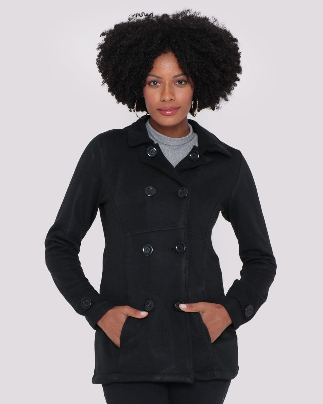 Casaco Moletom Feminino Botões Preto Lojas Torra