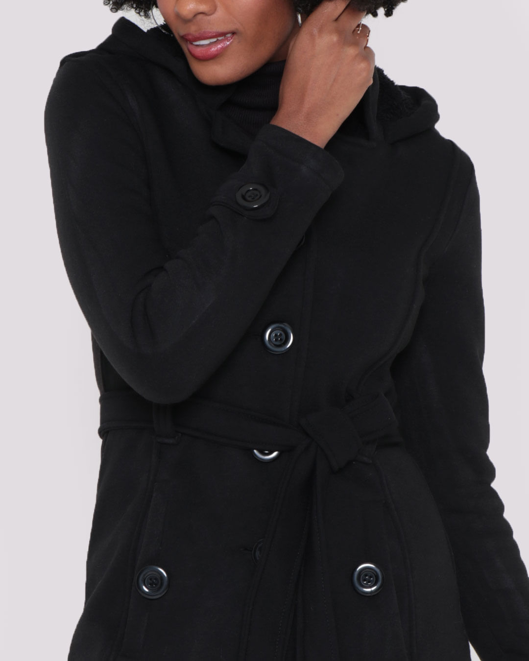 Casaco Moletom Feminino Capuz Sherpa Preto Lojas Torra