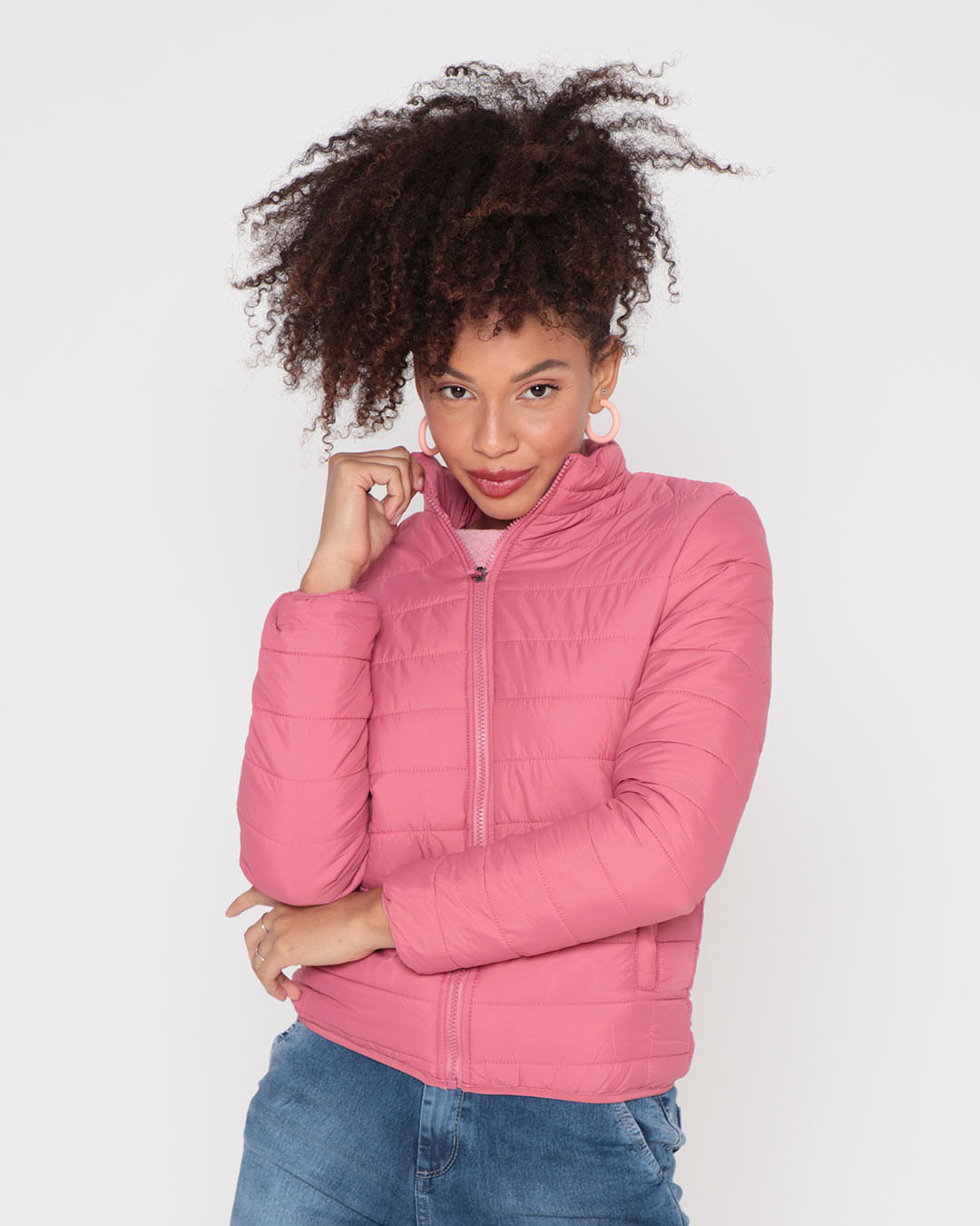 Jaqueta Feminina Puffer Rosa Claro