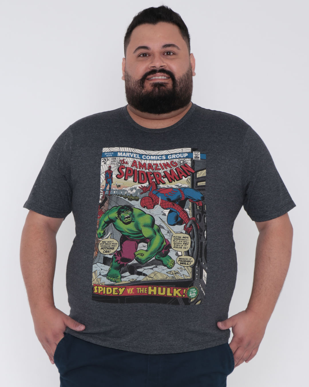 Camiseta Plus Size Homem Aranha VS Hulk Marvel Cinza