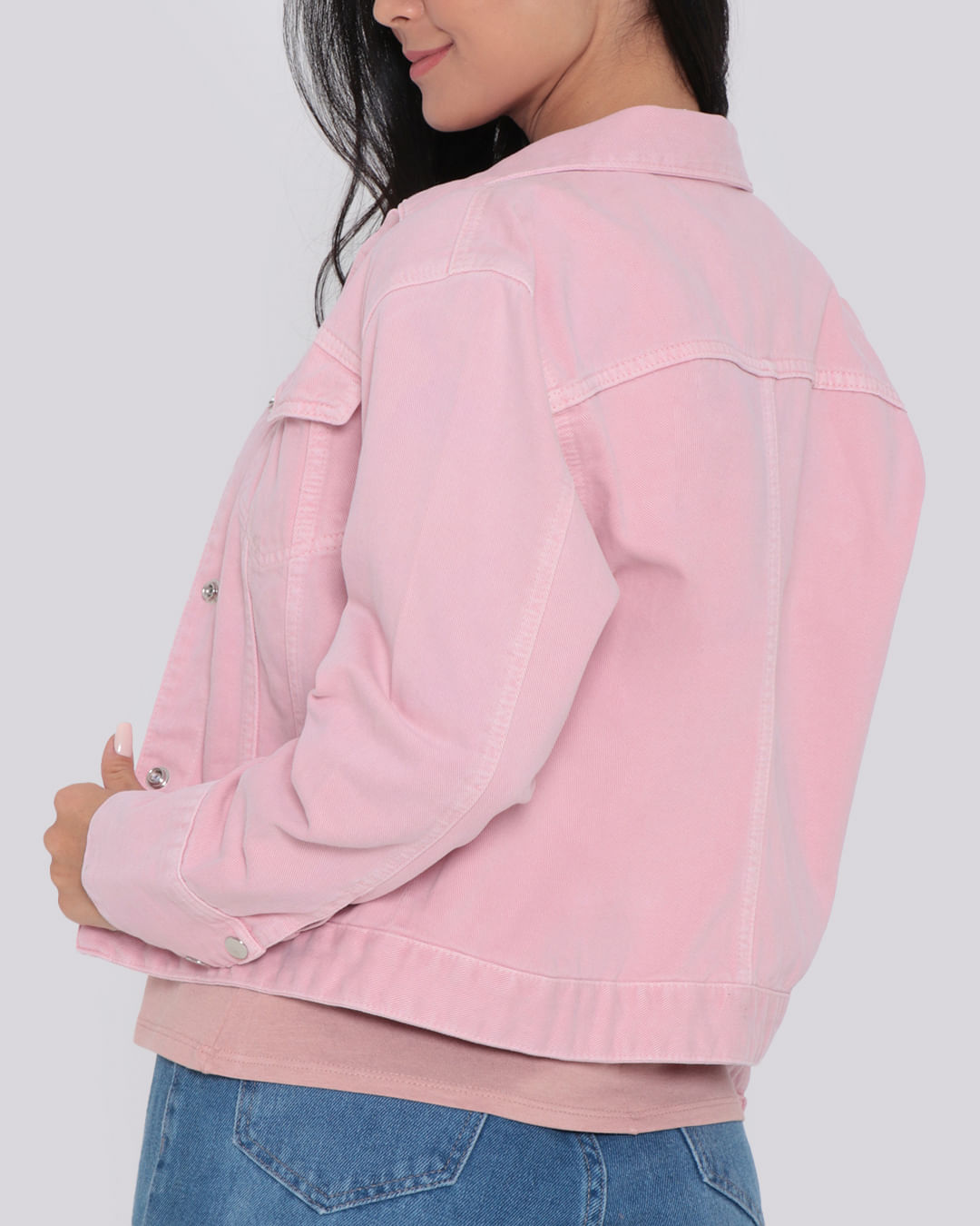 Jaqueta Sarja Feminina Bolsos Frontais Rosa Claro Lojas Torra