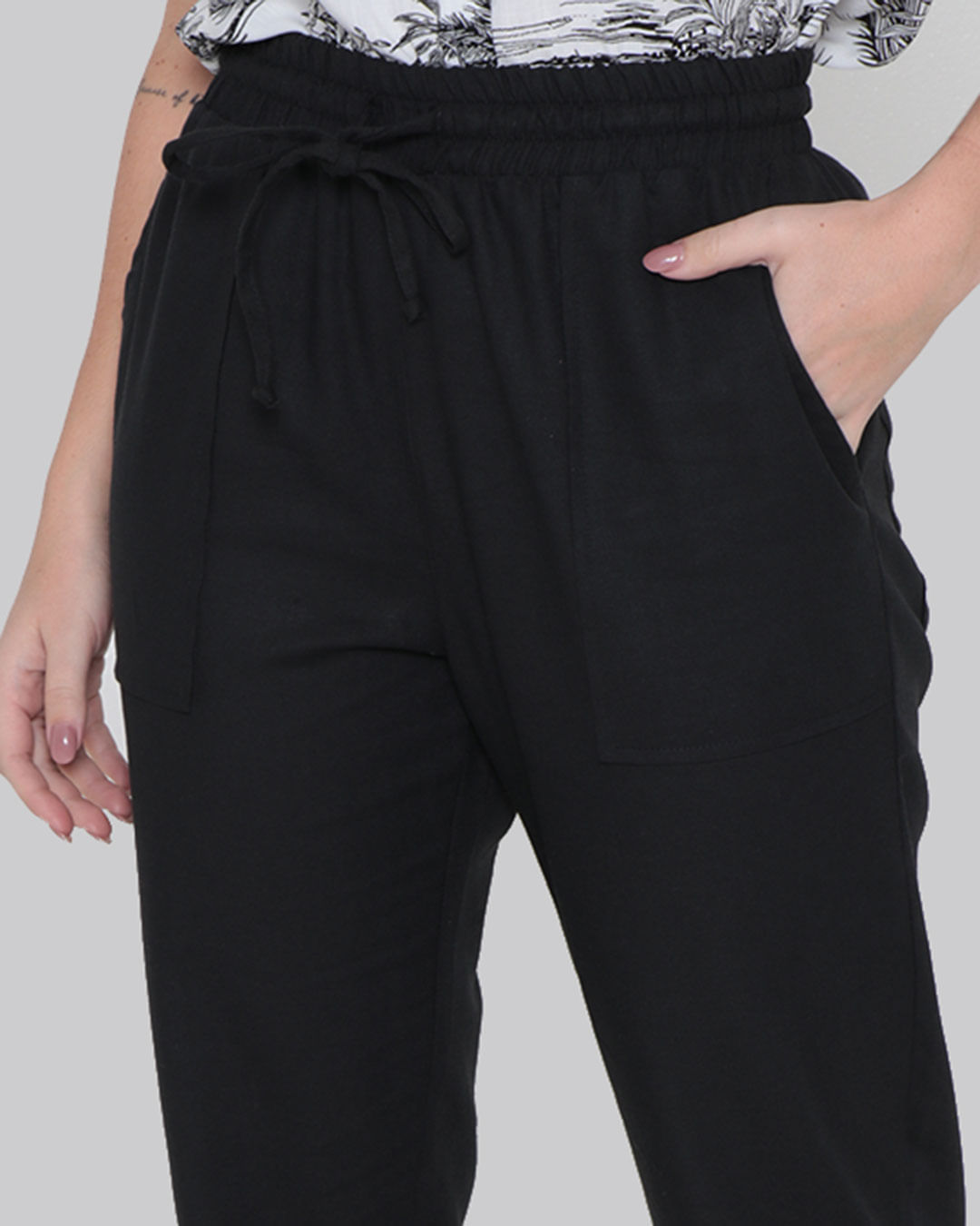 Calça Jogger Feminina Linho Lisa Preto Lojas Torra