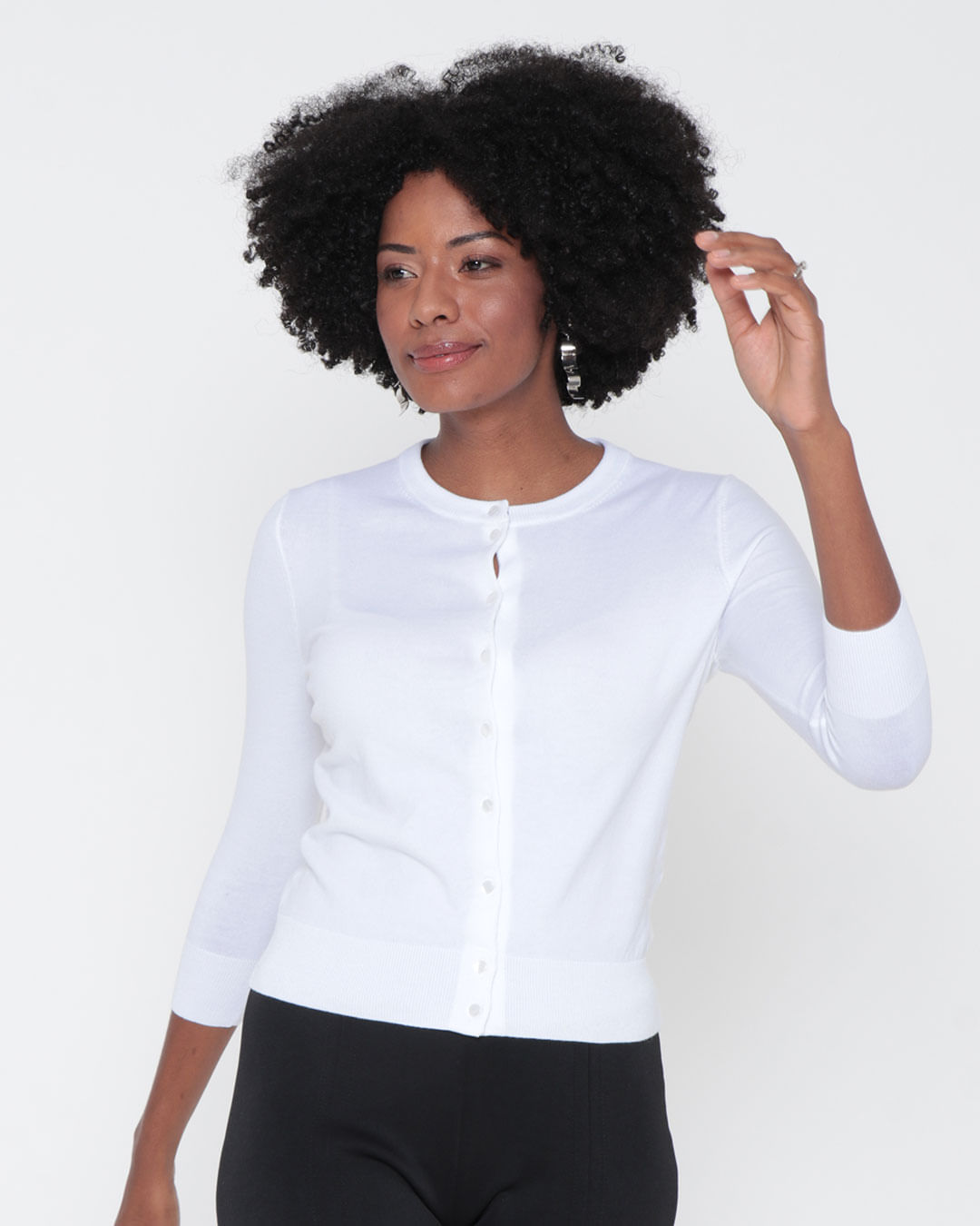 Cardigan Feminino Manga 7/8 Tricô Branca | Lojas Torra