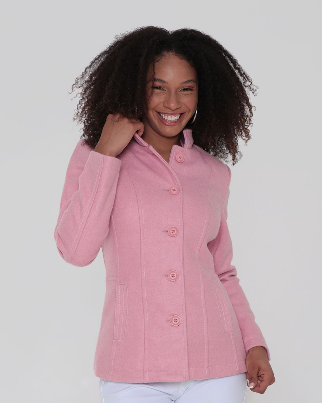 Lã Batida Jaqueta Sobretudo Parka Lã Batida Jaqueta Parka Rosa