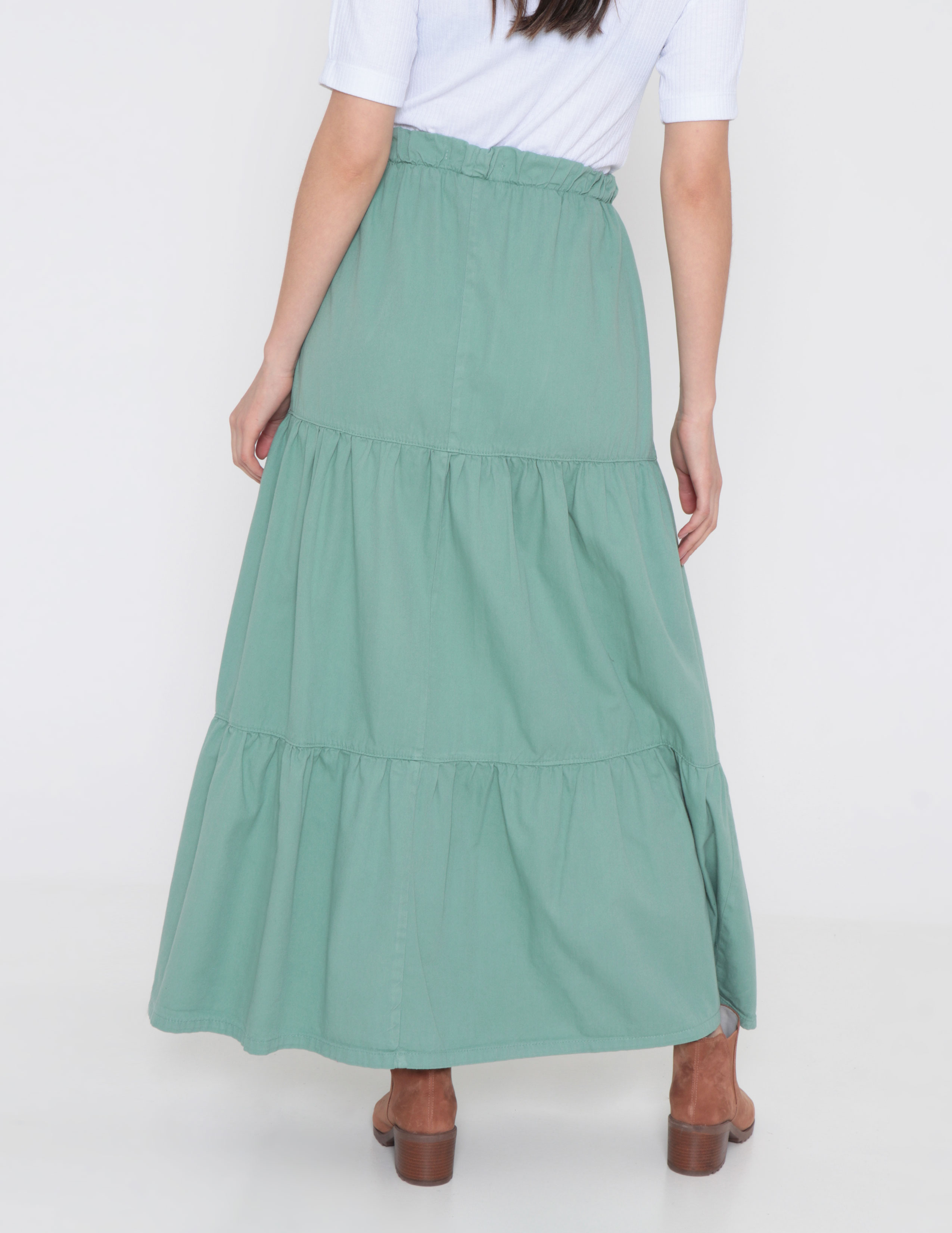 Saia Sarja Longa Feminina Babado Verde