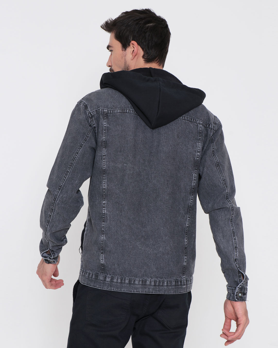 Jaqueta Jeans Masculina Estonada Capuz Moletom Preta Lojas Torra