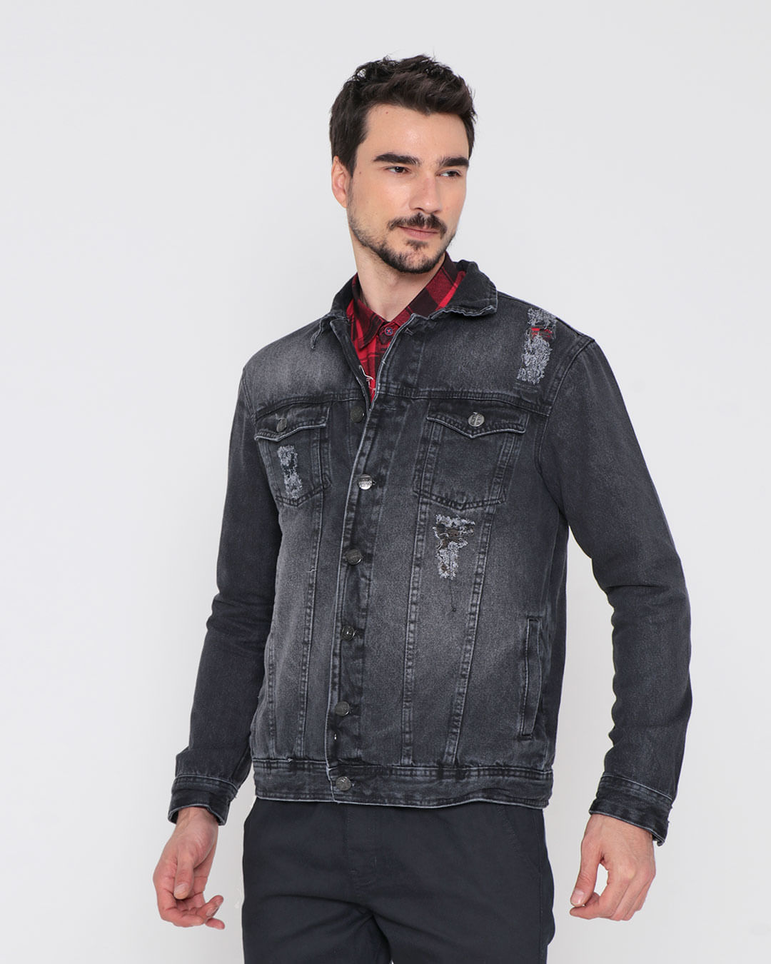 Jaqueta Jeans Masculina Destroyed Preta