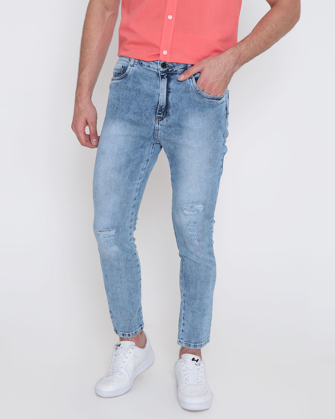 Calça Jeans Masculina Cropped Destroyed Azul| Lojas Torra
