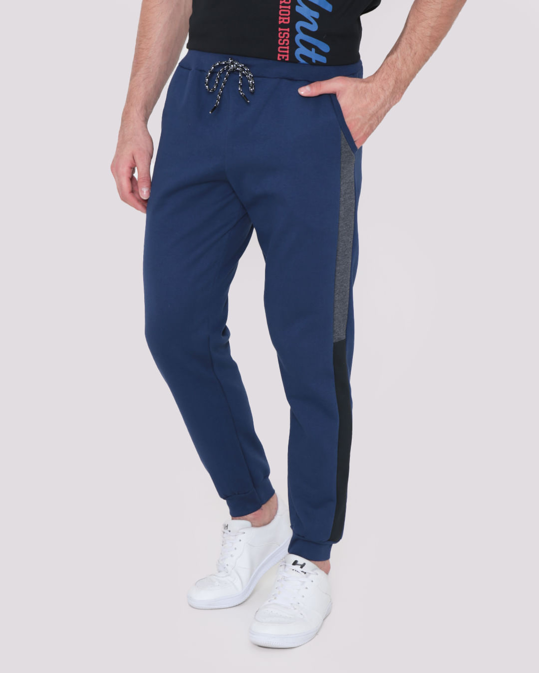 Calça Moletom Masculina Jogger Recorte Marinho