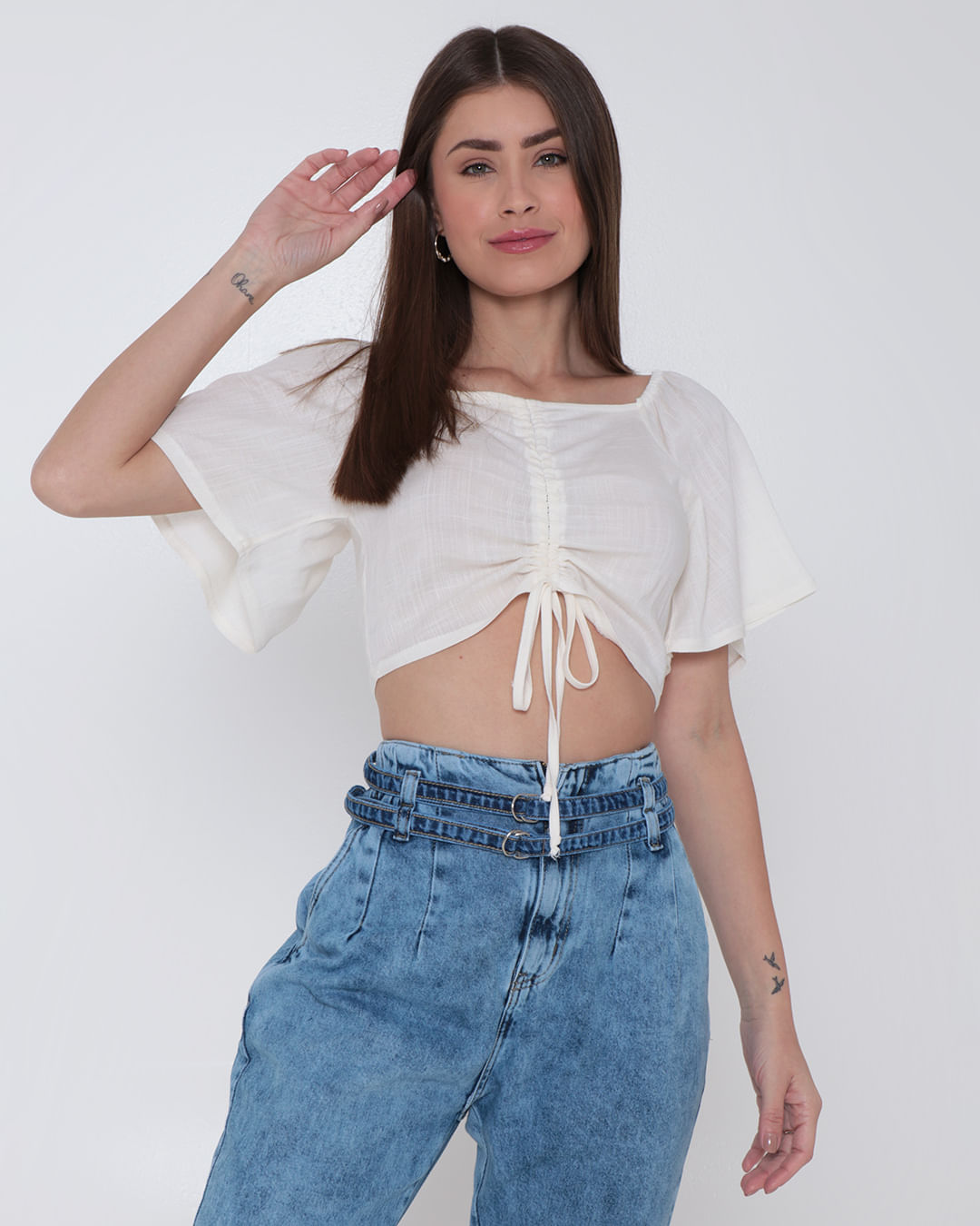 Blusa Ciganinha Blusa Jeans Feminina De Amarrar Blusa Cropped