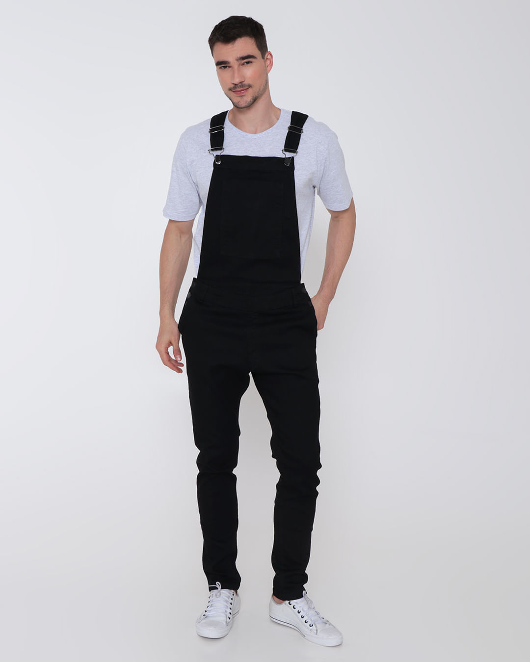 Jardineira Jeans Masculina Bolso Reta Preta Lojas Torra