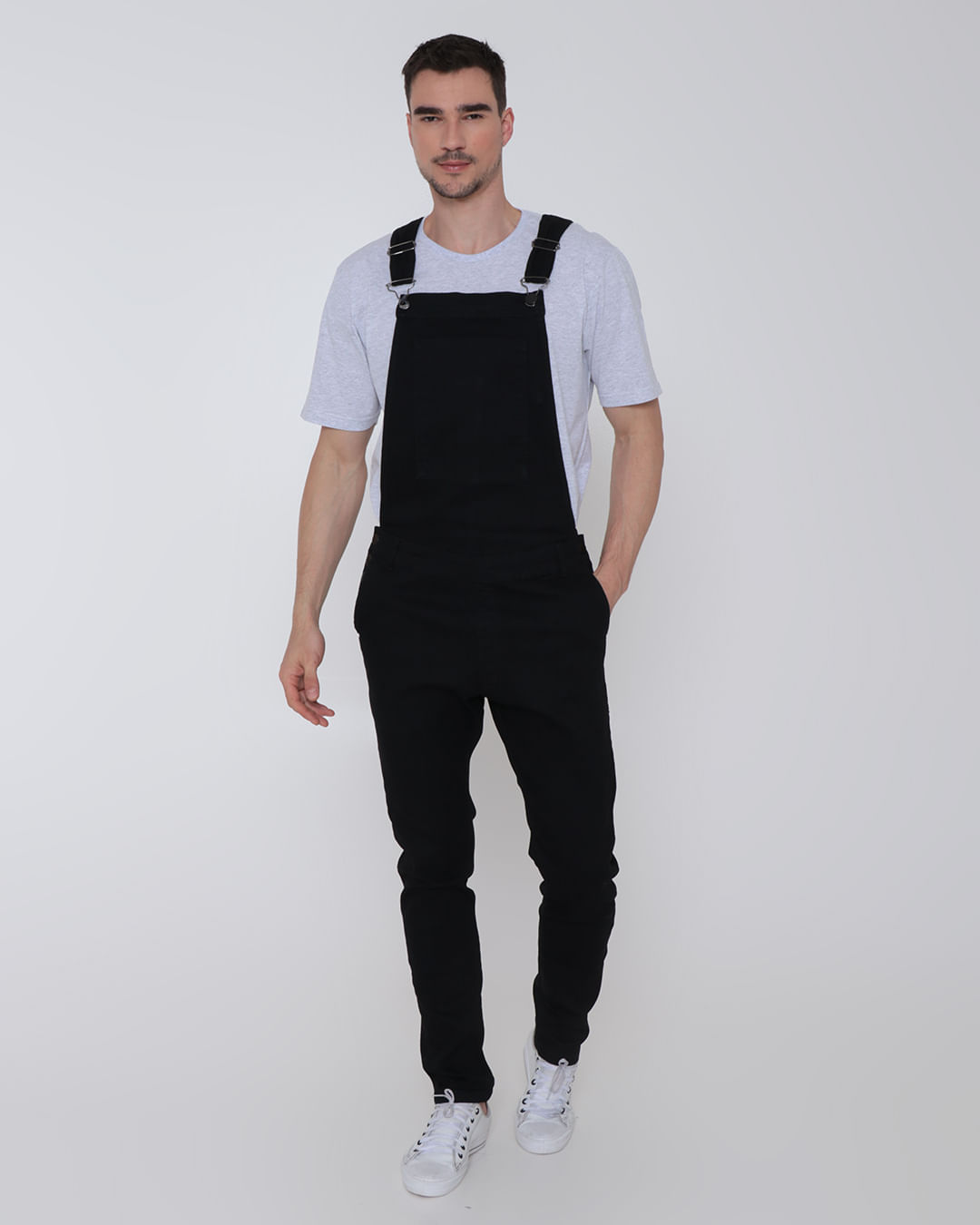 Jardineira Jeans Masculina Bolso Reta Preta Lojas Torra