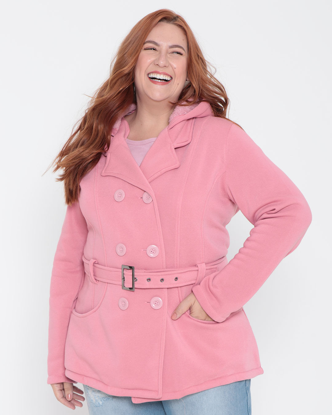 Casaco Feminino Plus Size Moletom Rosa Médio Lojas Torra