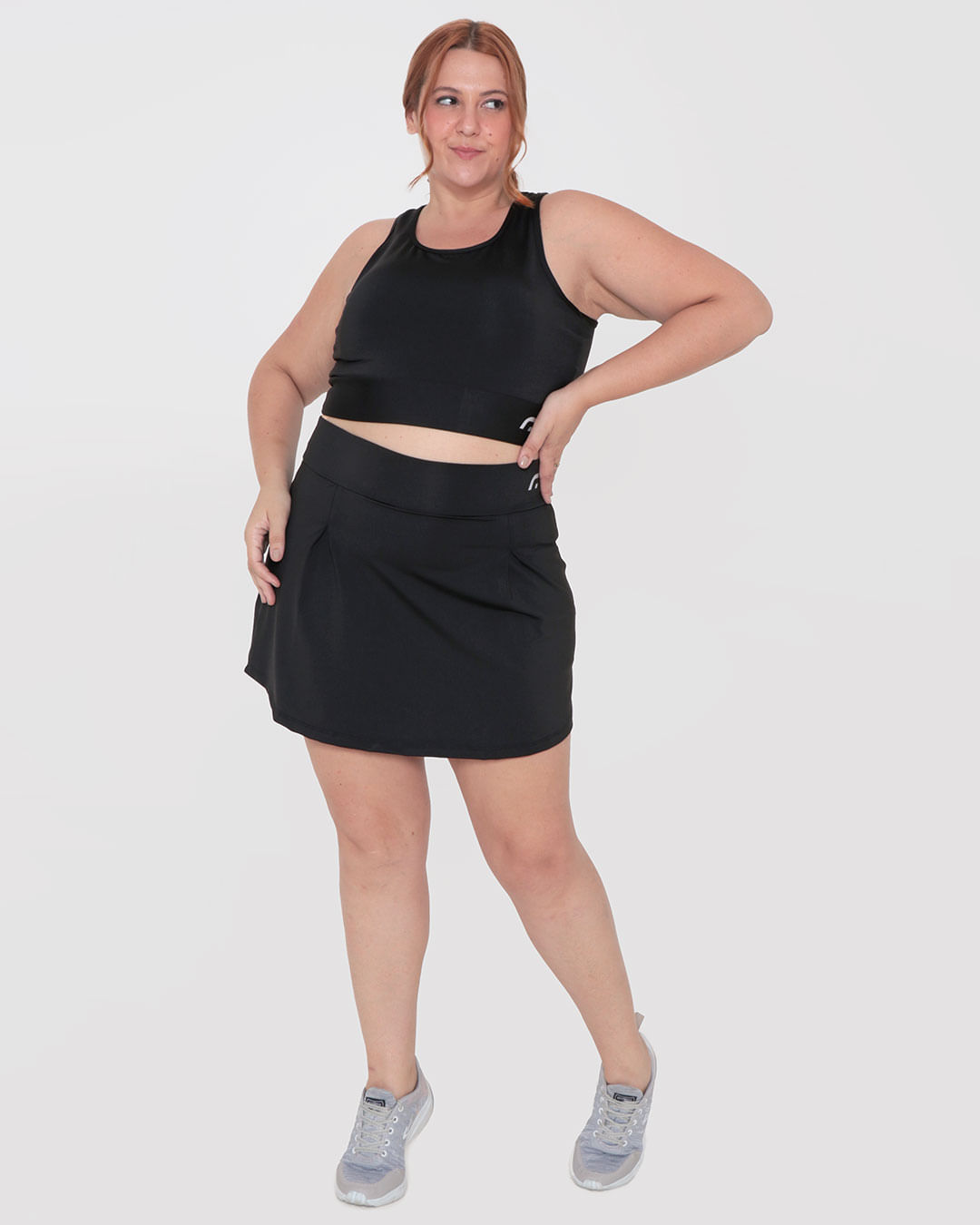 Short Saia Feminino Plus Size Fitness Fitter Preta