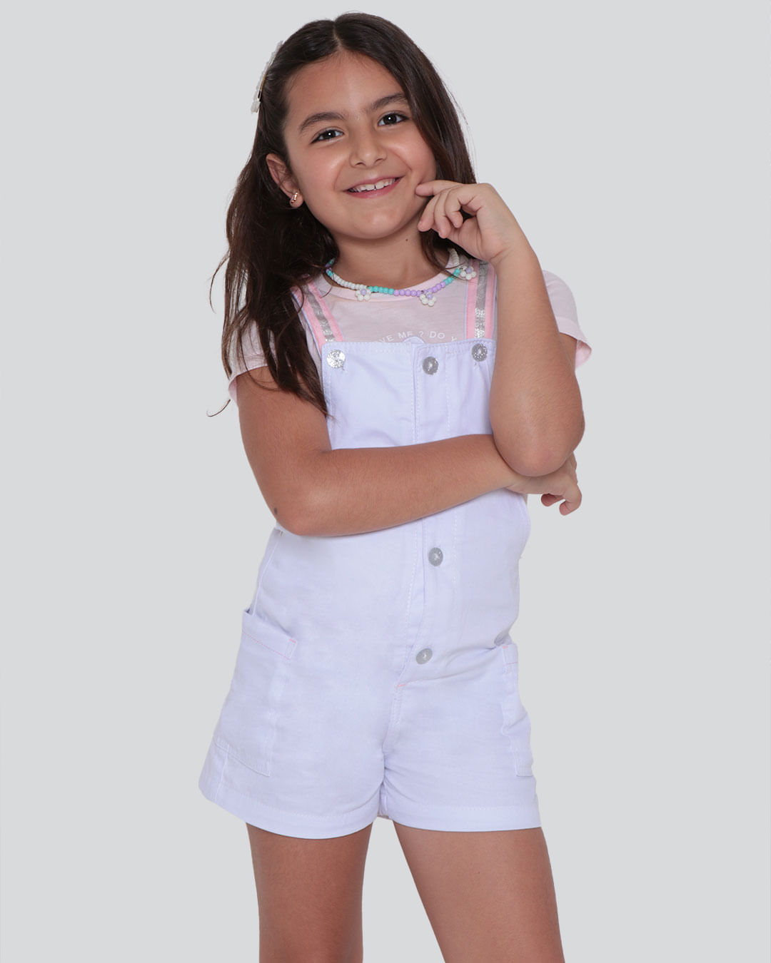 Jardineira Infantil Sarja Branca