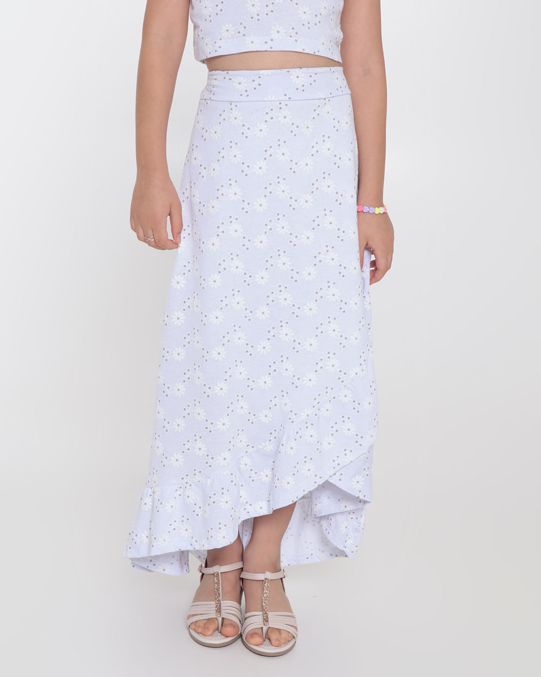 Saia Longa Infantil Laise Babado Branca