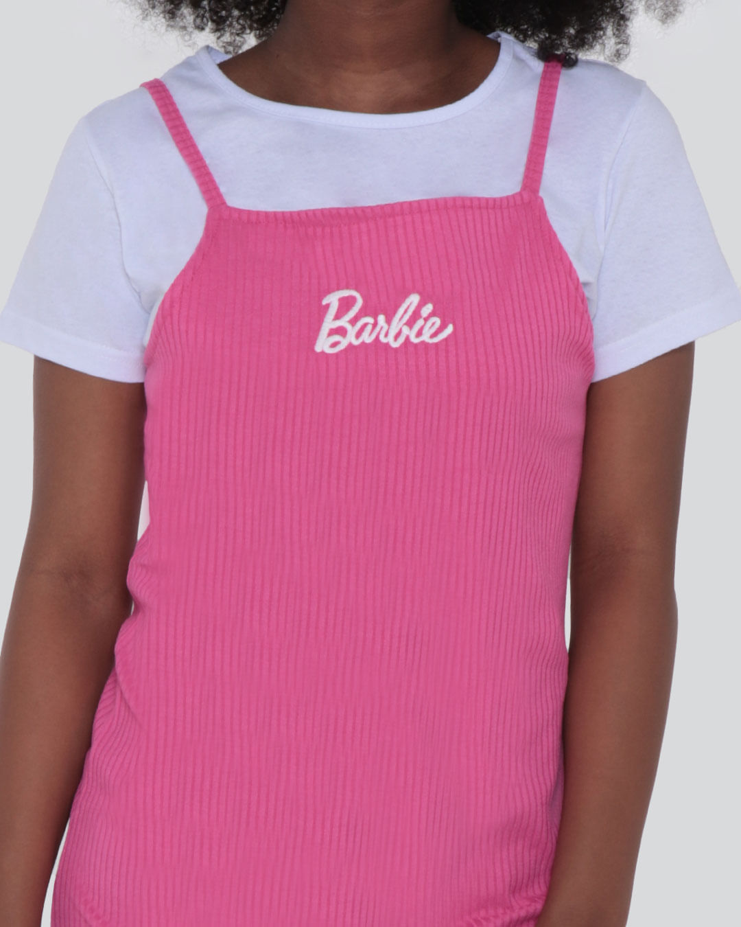 Vestido Juvenil Alcinha Canelado Bordado Barbie Rosa