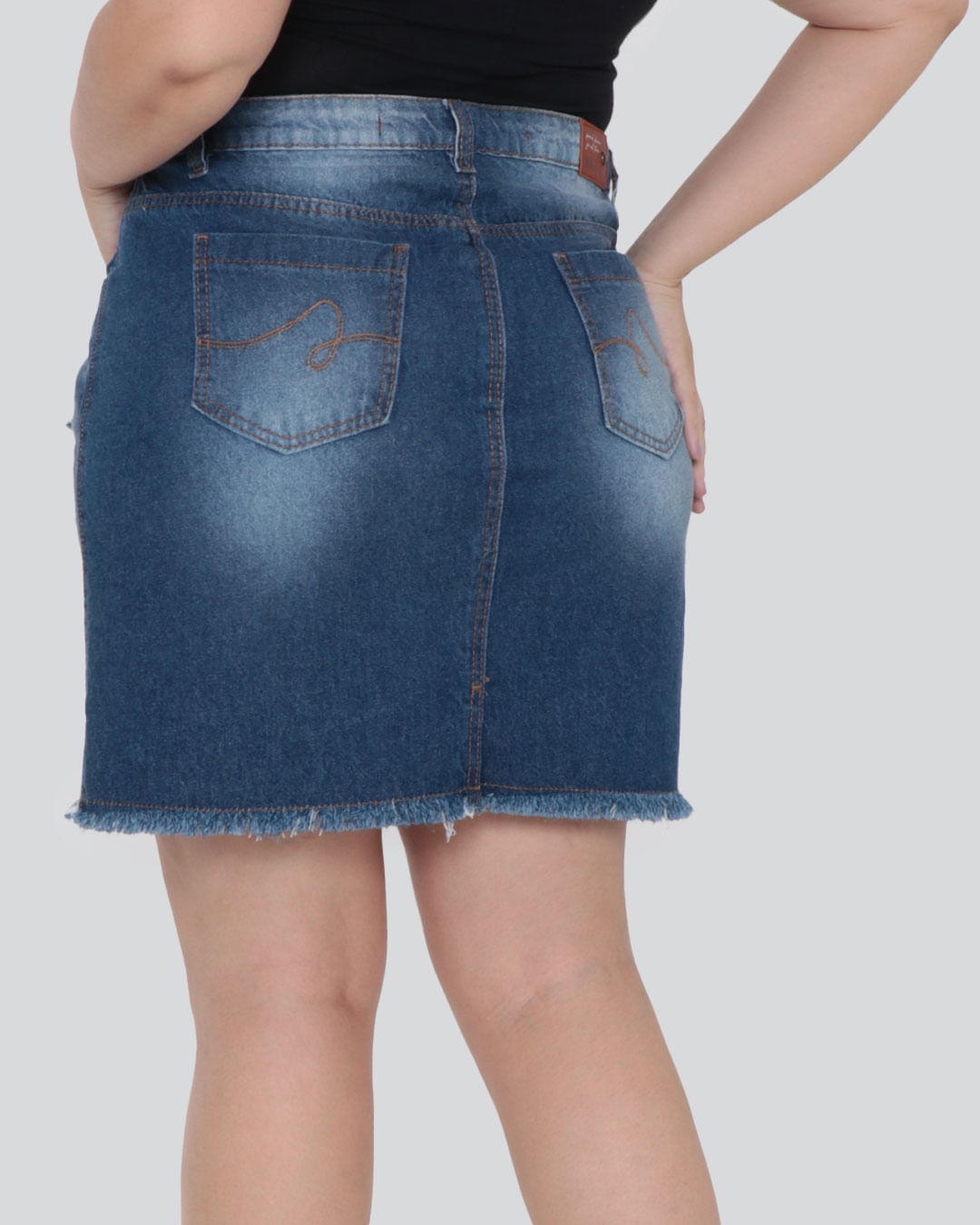 Saia Jeans Feminina Plus Size Destroyed Desfiada Azul