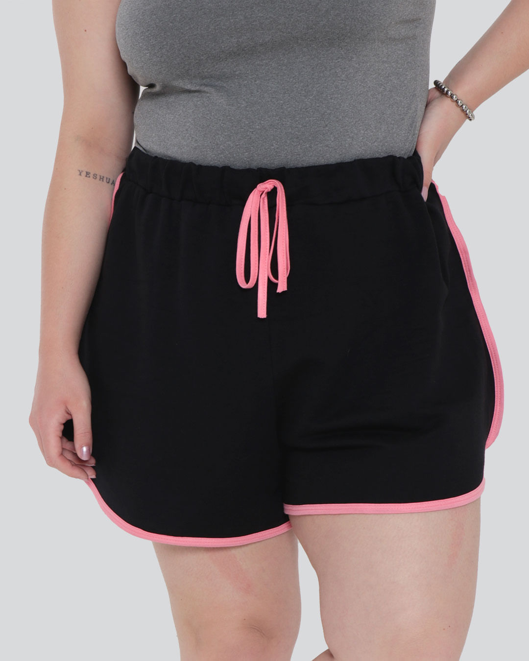 Short Moletinho Feminino Plus Size Boxer Viés Neon Rosa Lojas Torra