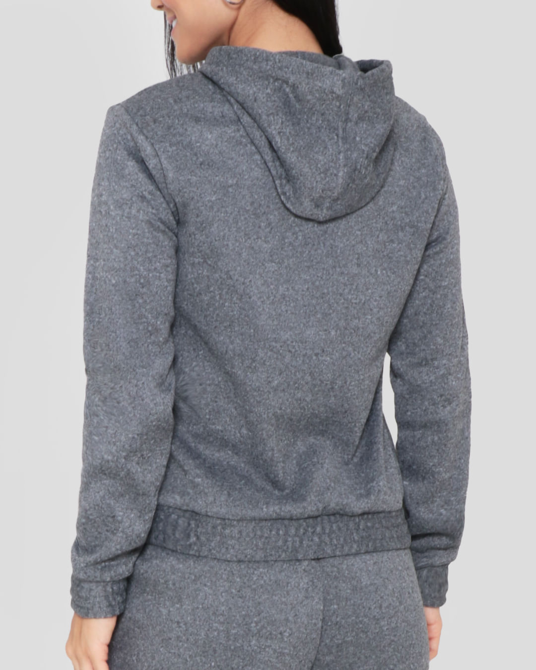 Blusão Moletom Feminino Com Capuz Cinza Escuro Lojas Torra