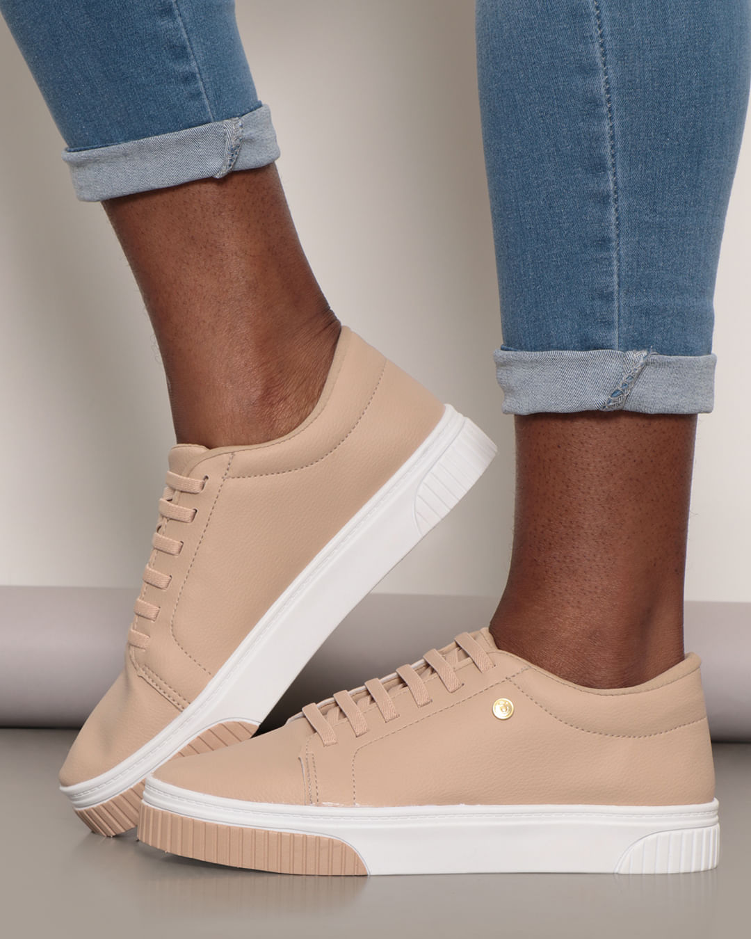 Tênis Casual Feminino Flatform Bege