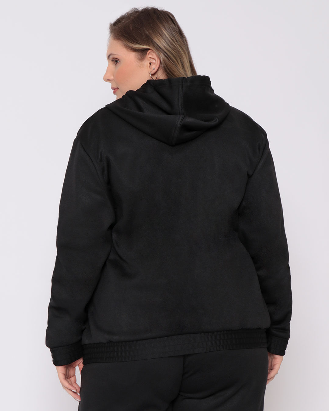 Casaco Moletom Feminino Plus Size Com Zíper Preto