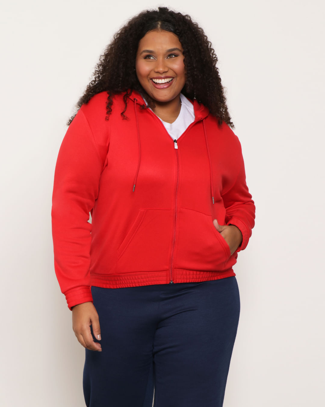 Casaco Moletom Feminino Plus Size Com Zíper Vermelho