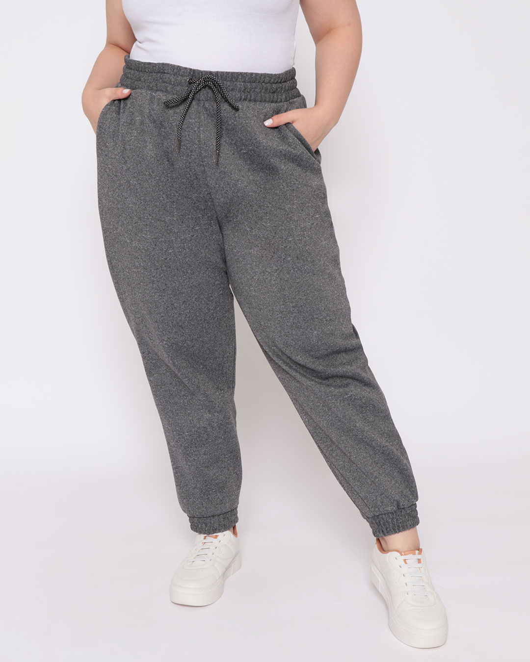 Calça Moletom Feminina Plus Size Jogger Cinza Escuro Lojas Torra