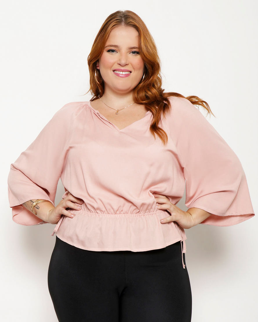 Blusa Feminina Plus Size 3/4 Rosa em Oferta na Lojas Torra