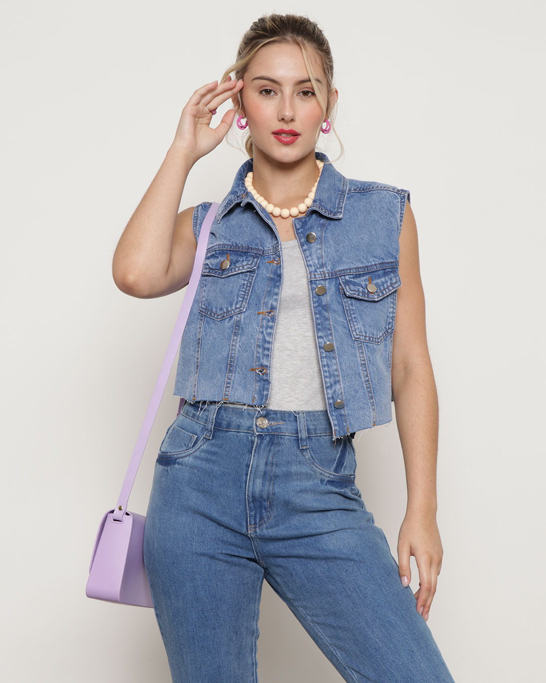 Jaqueta Jeans Colete Jeans Claro Feminino Colete Jeans Rosie Jeans