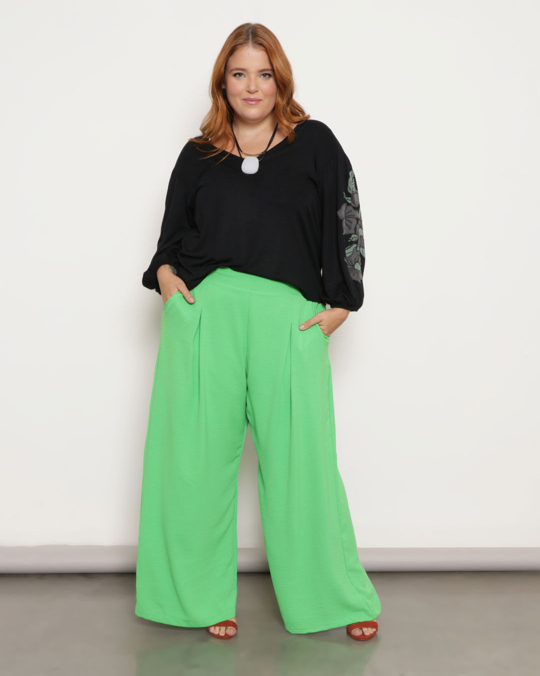 Calça Plus Size Feminina Pantalona Verde