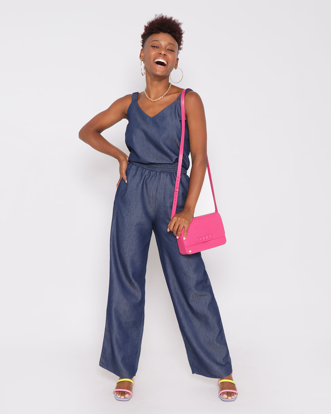 Calça Pantalona Jeans CalÃ§a Jeans Escuro Cintura Alta Calça Jeans