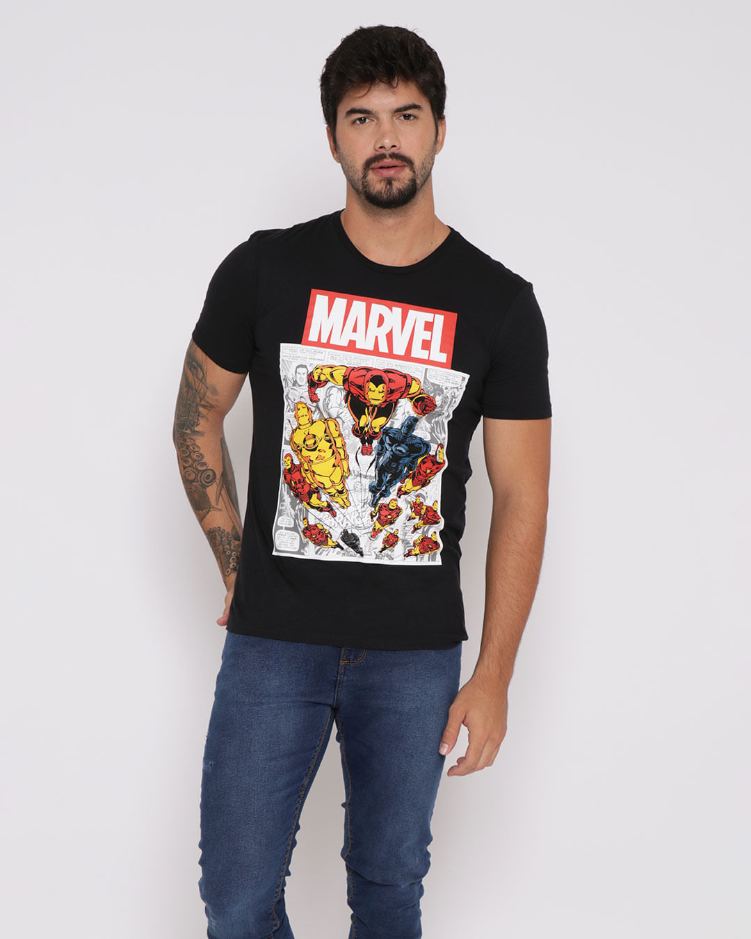 Camiseta Masculina Estampa Marvel Manga Curta Preta