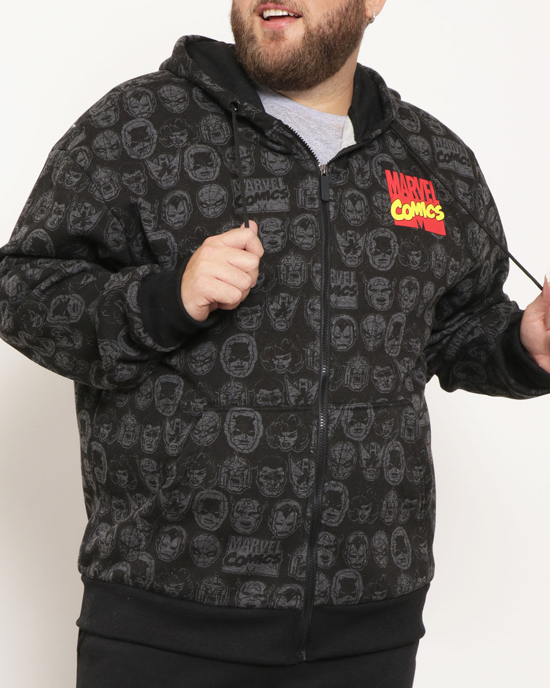 Casaco Moletom Plus Size Masculino Com Zíper Marvel Preto