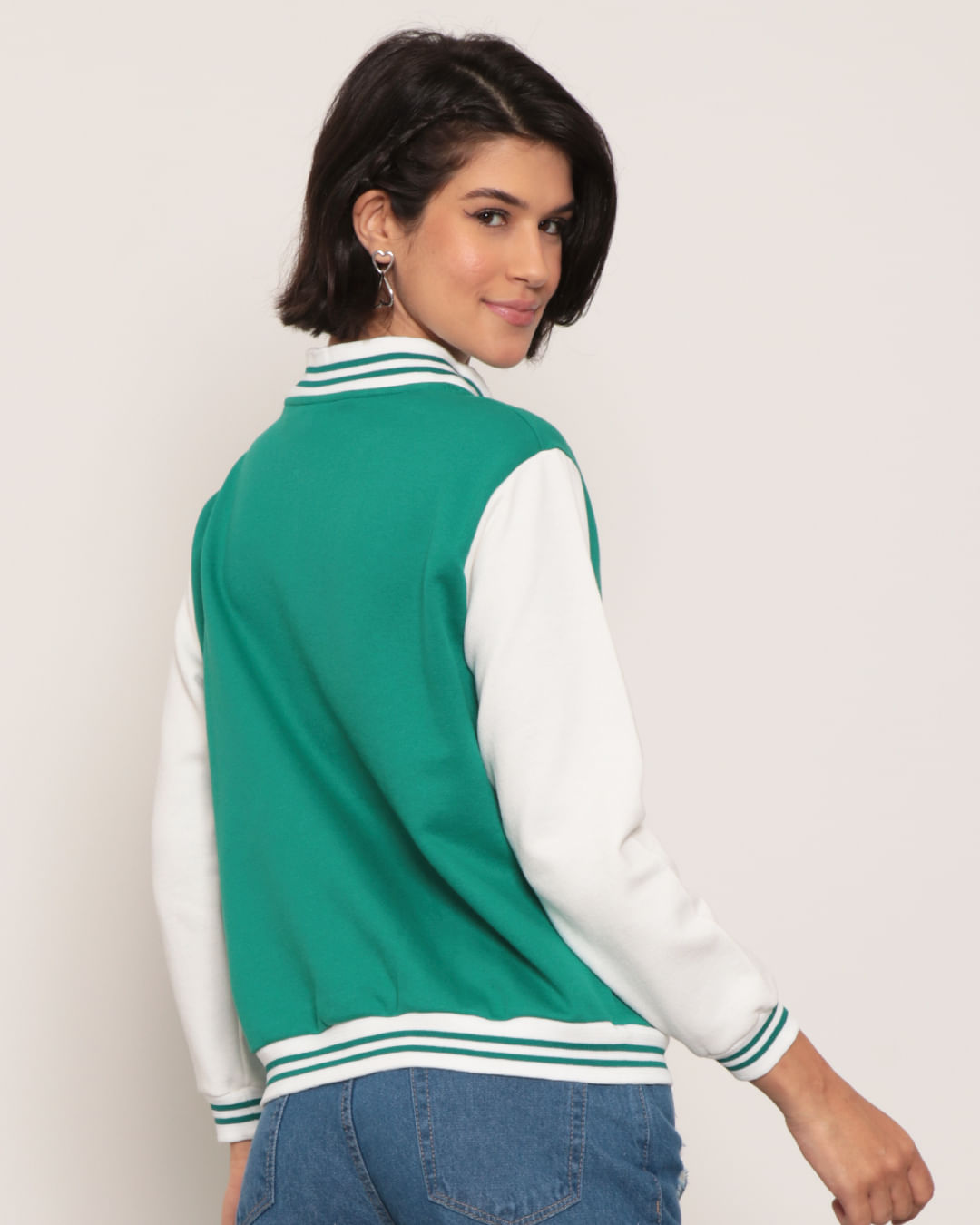 Jaqueta Moletom Feminina Bomber College Verde