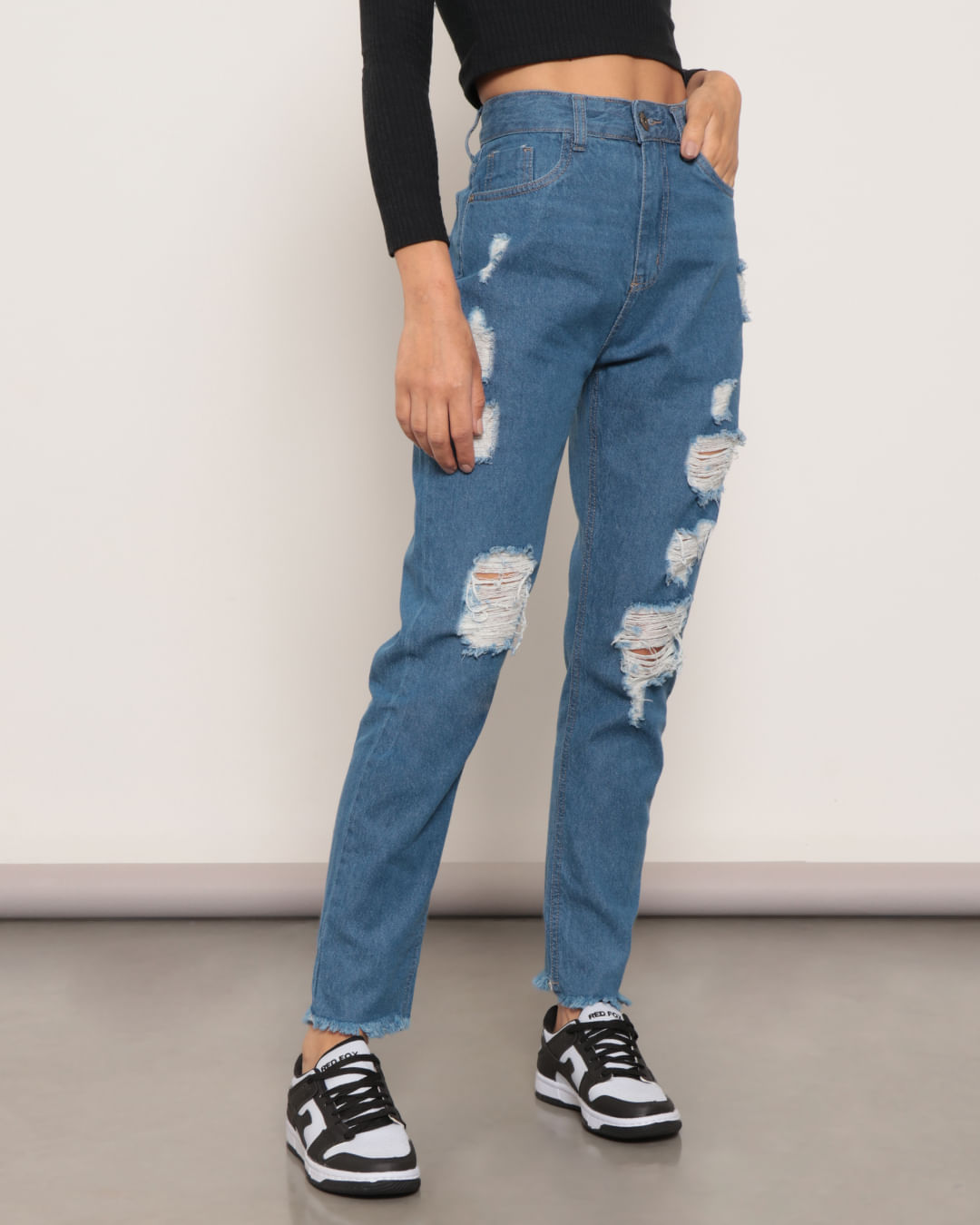 Jeans Feminina Jeans Mom Roturas Calça Jeans Feminina Destroyed