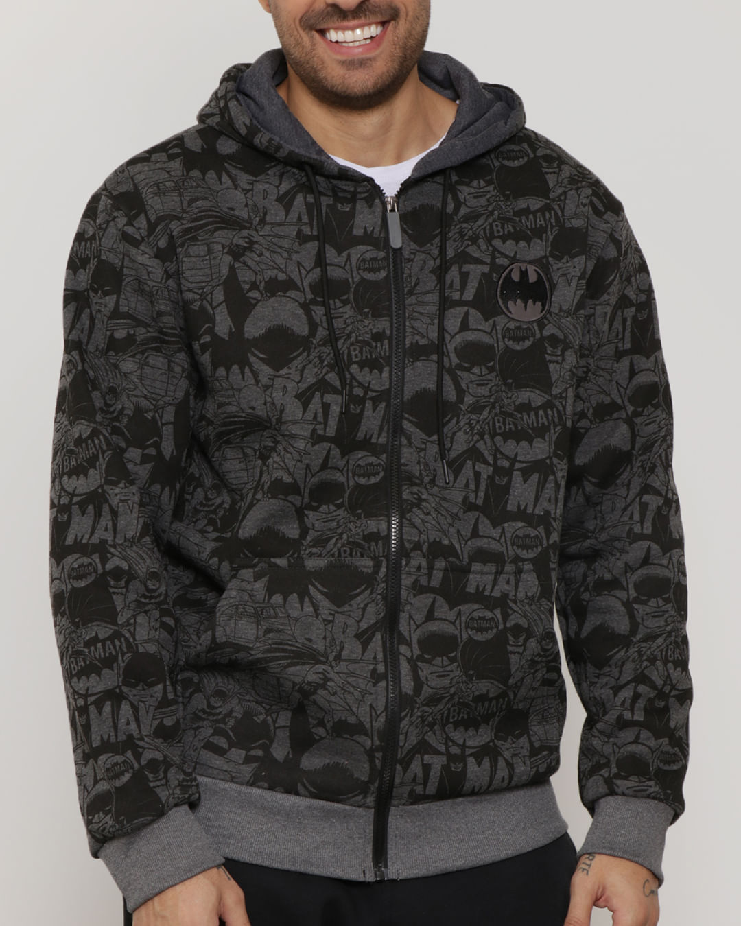 Casaco Moletom Masculino Batman Com Zíper Cinza Escuro