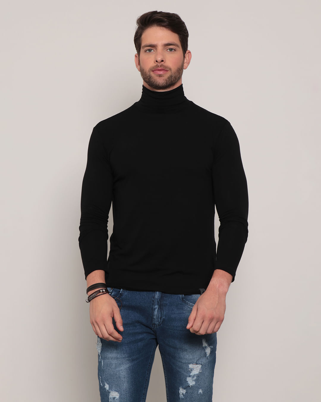 Camiseta Masculina Gola Alta Preta Compre na Torra