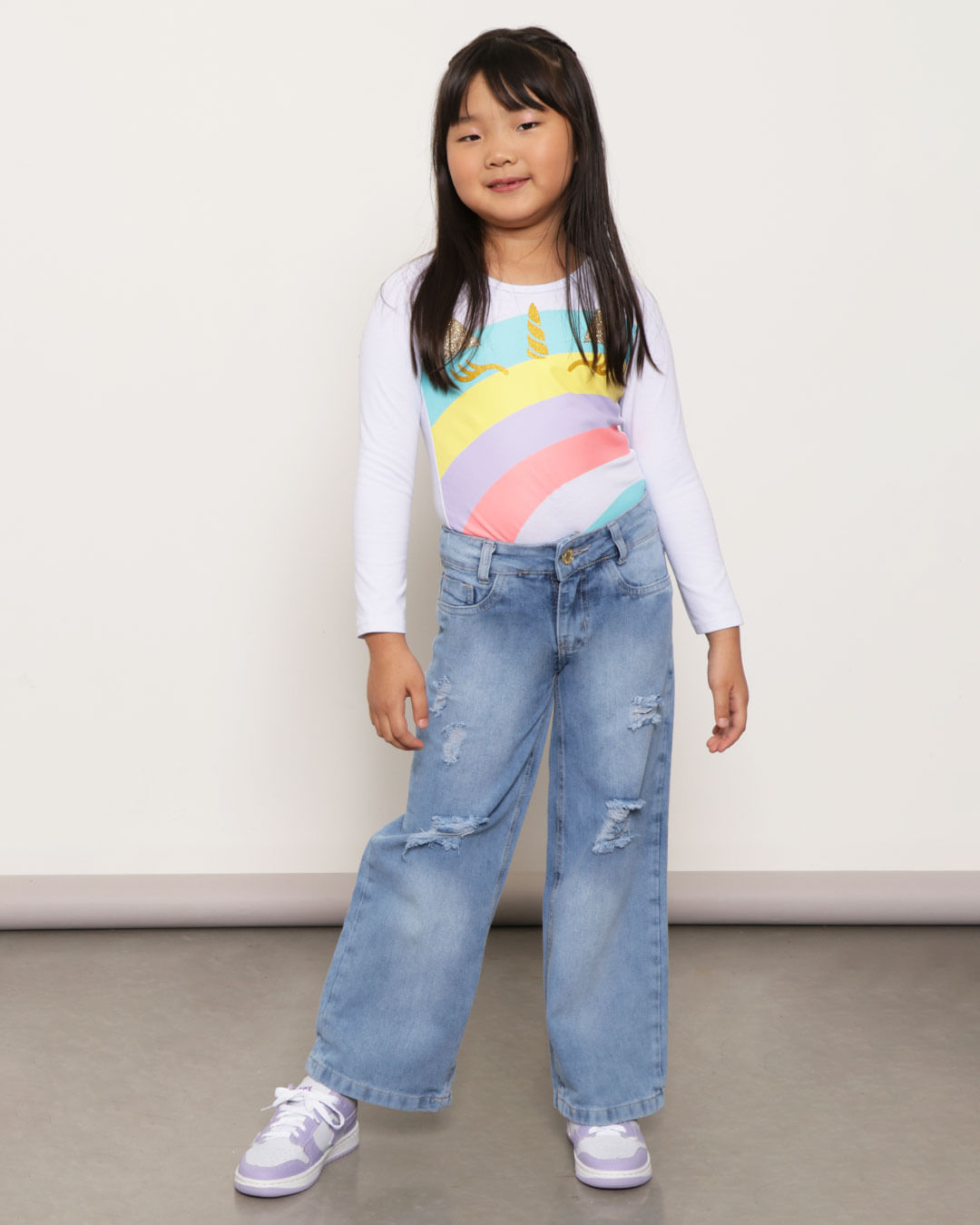 Calça Jeans Infantil Wide Leg Destroyed Azul