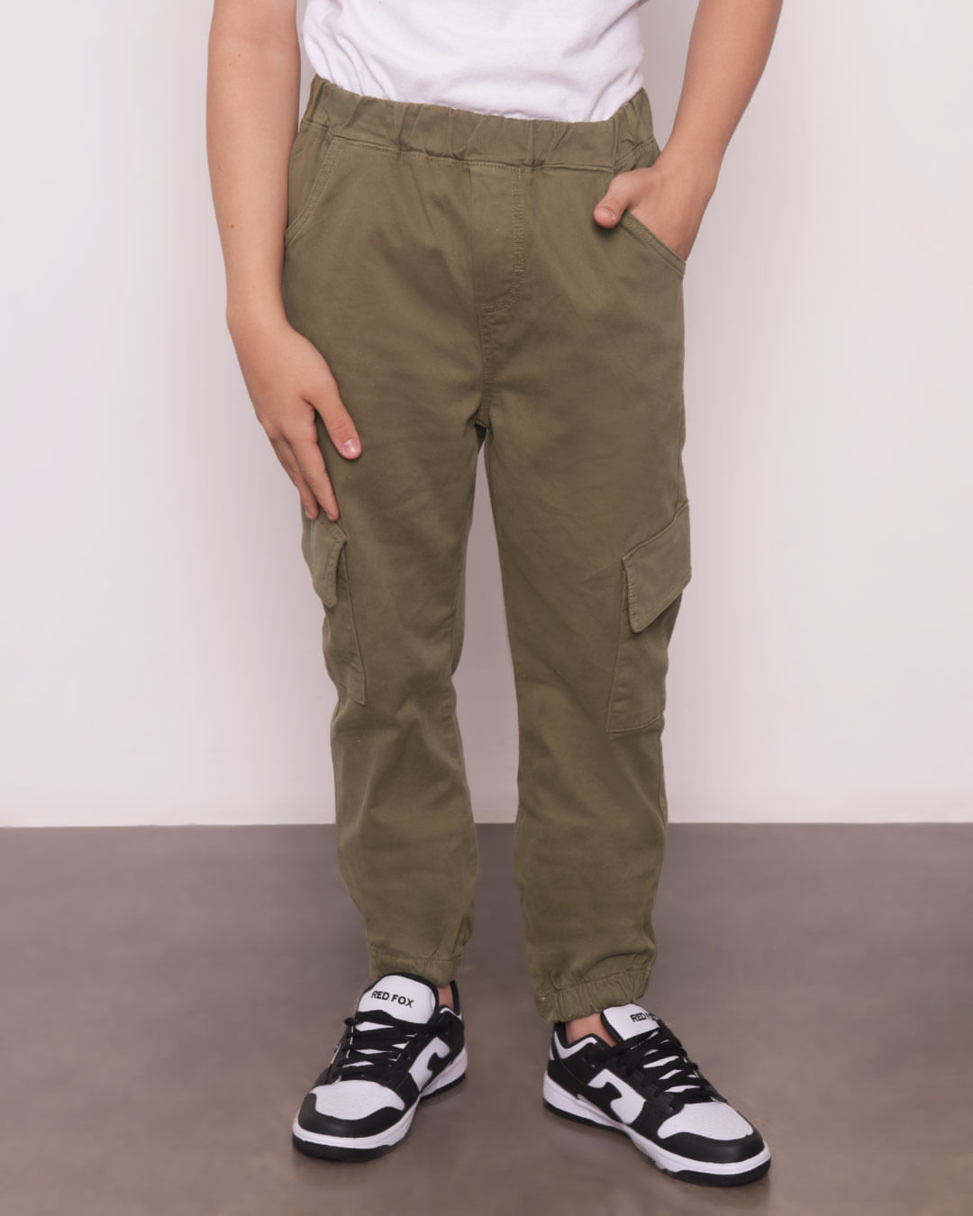 Calça Sarja Juvenil Masculino Jogger com Bolso Cargo Verde