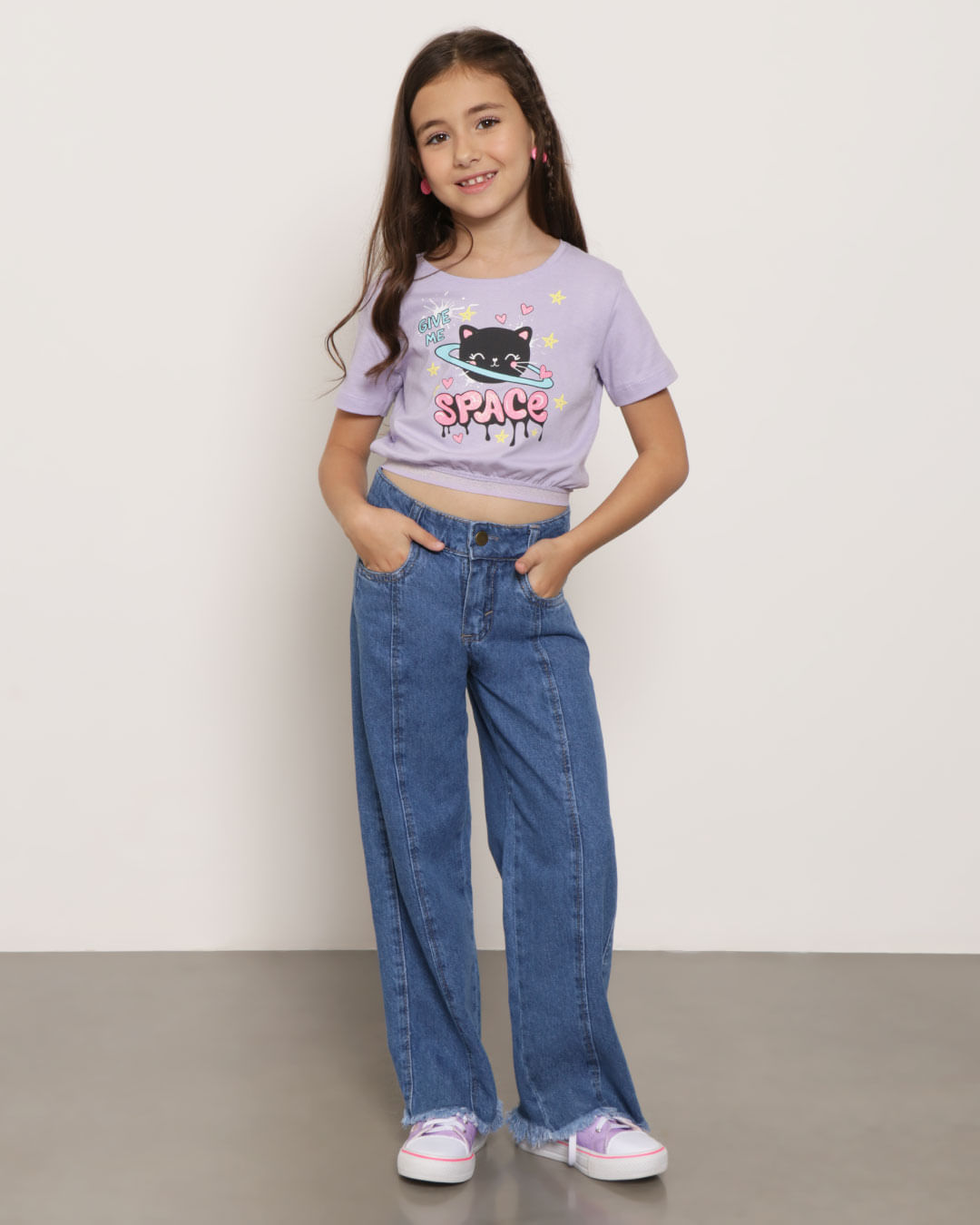Calça Jeans Infantil Wide Leg com Bolso Azul