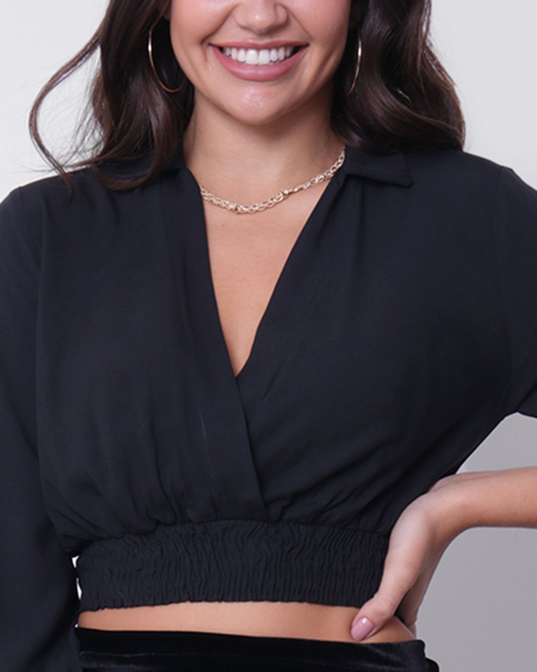 Transpassada Decotada Blusa Feminina Decotada Blusa Cropped