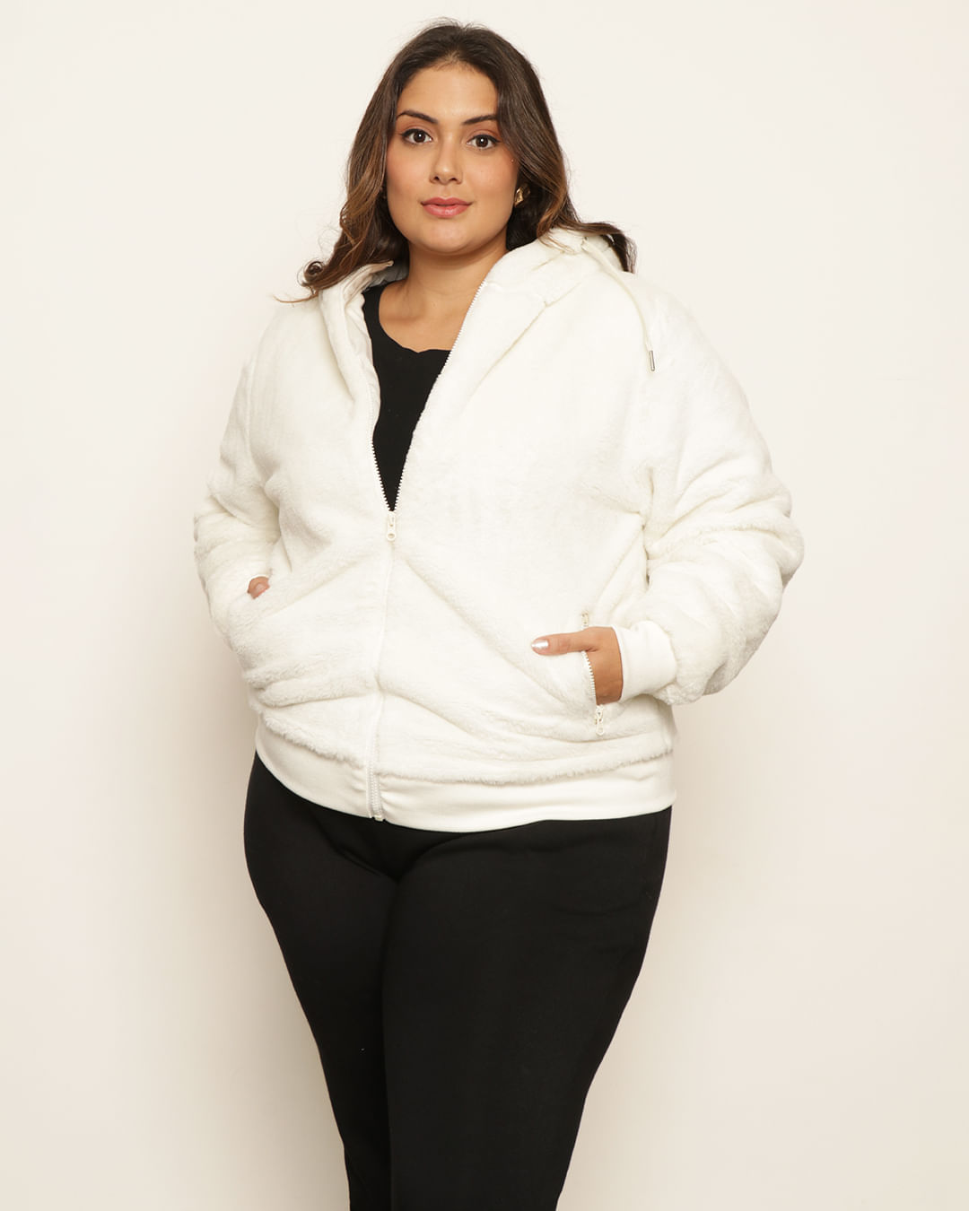 Jaqueta Feminina Casaco Com Pelinho No Capuz Jaqueta Puffer