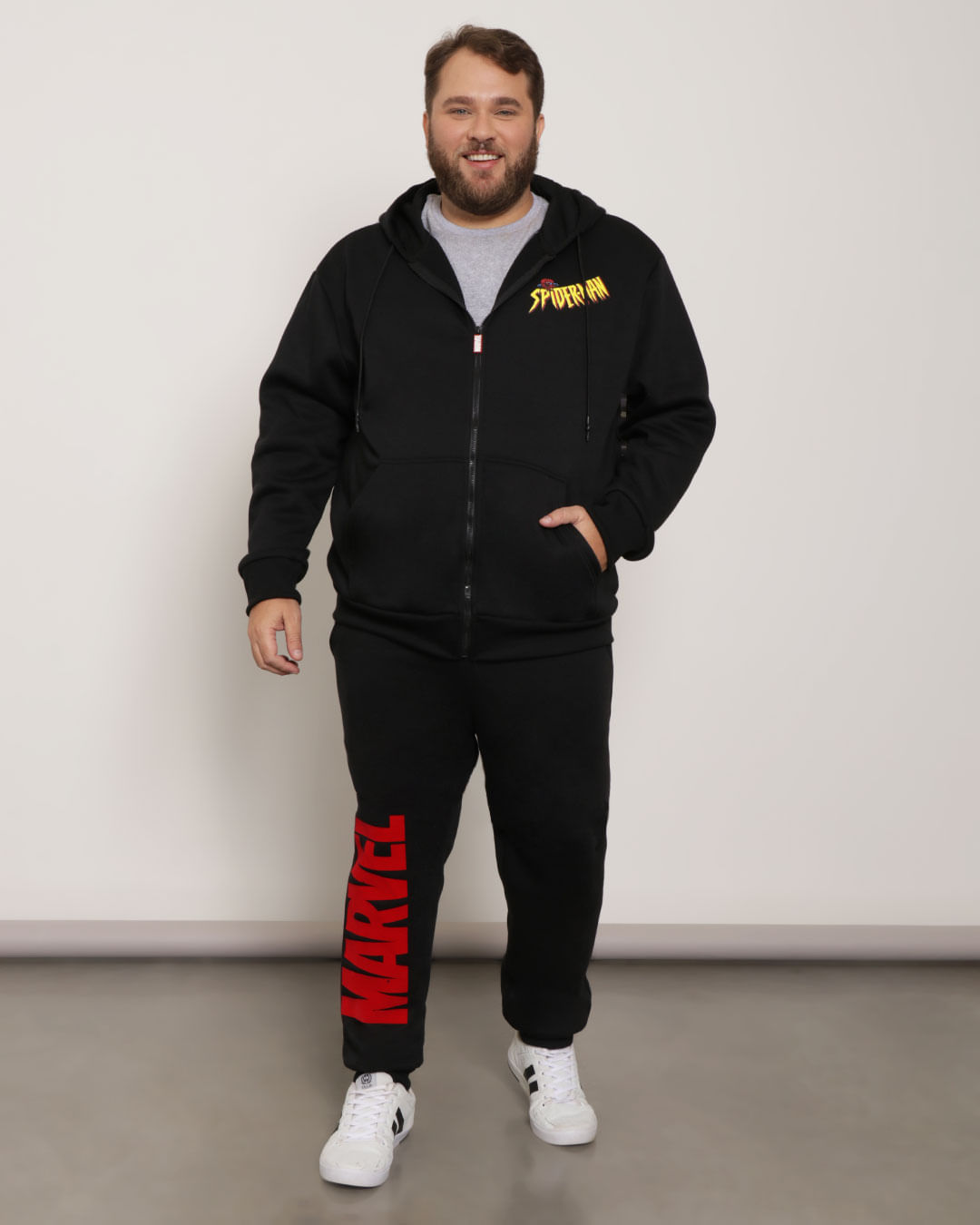 Calça Moletom Masculino Plus Size Jogger Marvel Preta